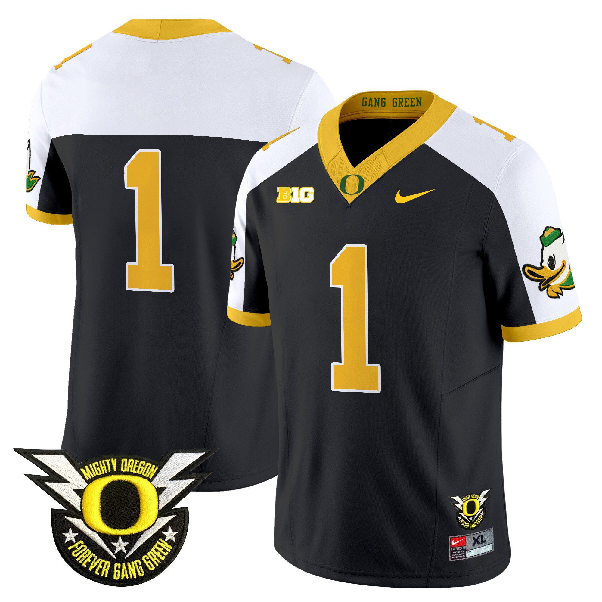 Men Oregon Ducks #1 No Name Black 2024 Nike Forever Gang Green & BIG Patch Vapor Limited NCAA Jersey style 1